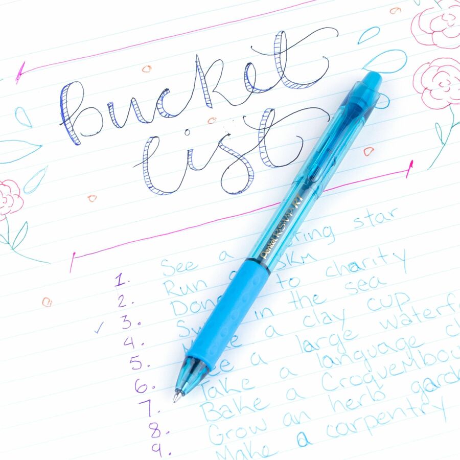 Pentel R.S.V.P. RT Colours Retractable Ballpoint Pen, (1.0mm), Sky Blue Barrel, Sky Blue Ink