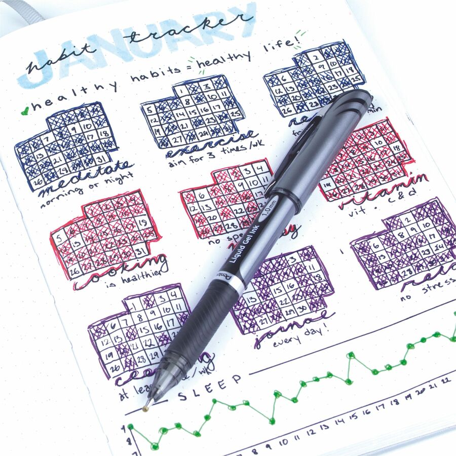 Pentel EnerGel Retractable Gel Roller, (1.0mm) Metal Tip, Black Ink