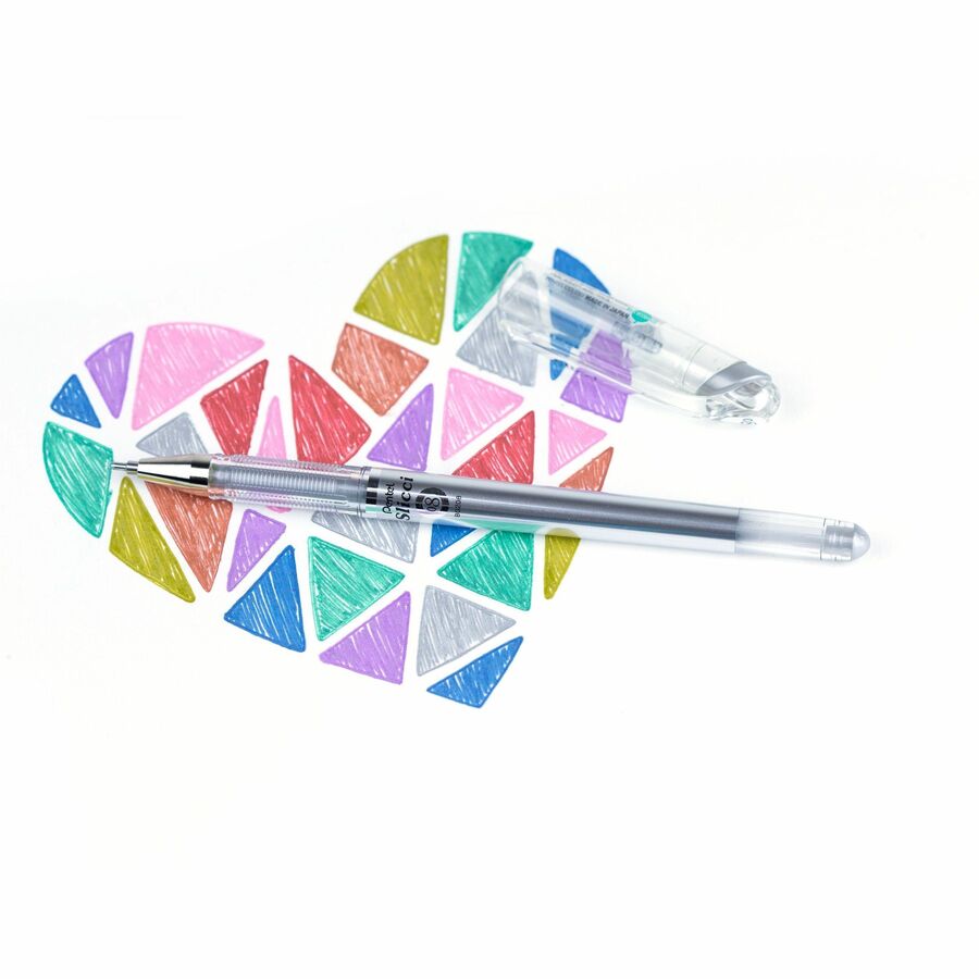 Pentel Arts Slicci Metallic (0.8mm) Needle Tip Med Gel Pen Silver Metallic Ink