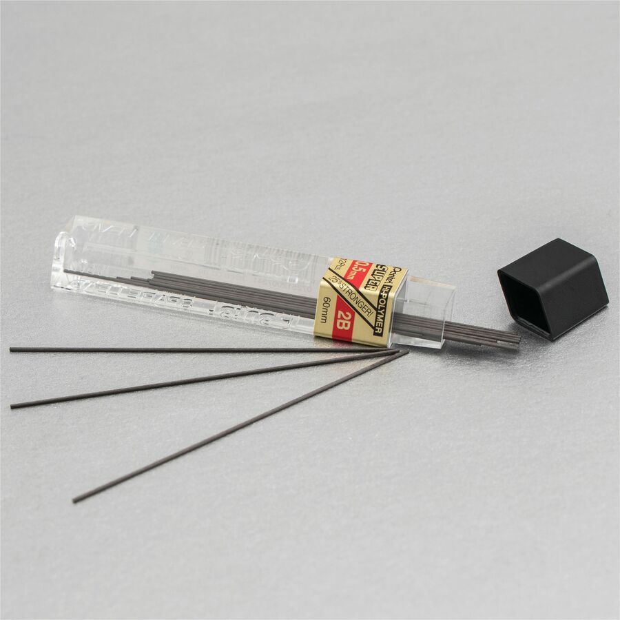 Pentel Hi-Polymer Super Lead Refills for Mechanical Pencils, 12 Leads Per Tube, 2B Grade, Dark Soft Lead For Sketching, 0.5mm Fine Point