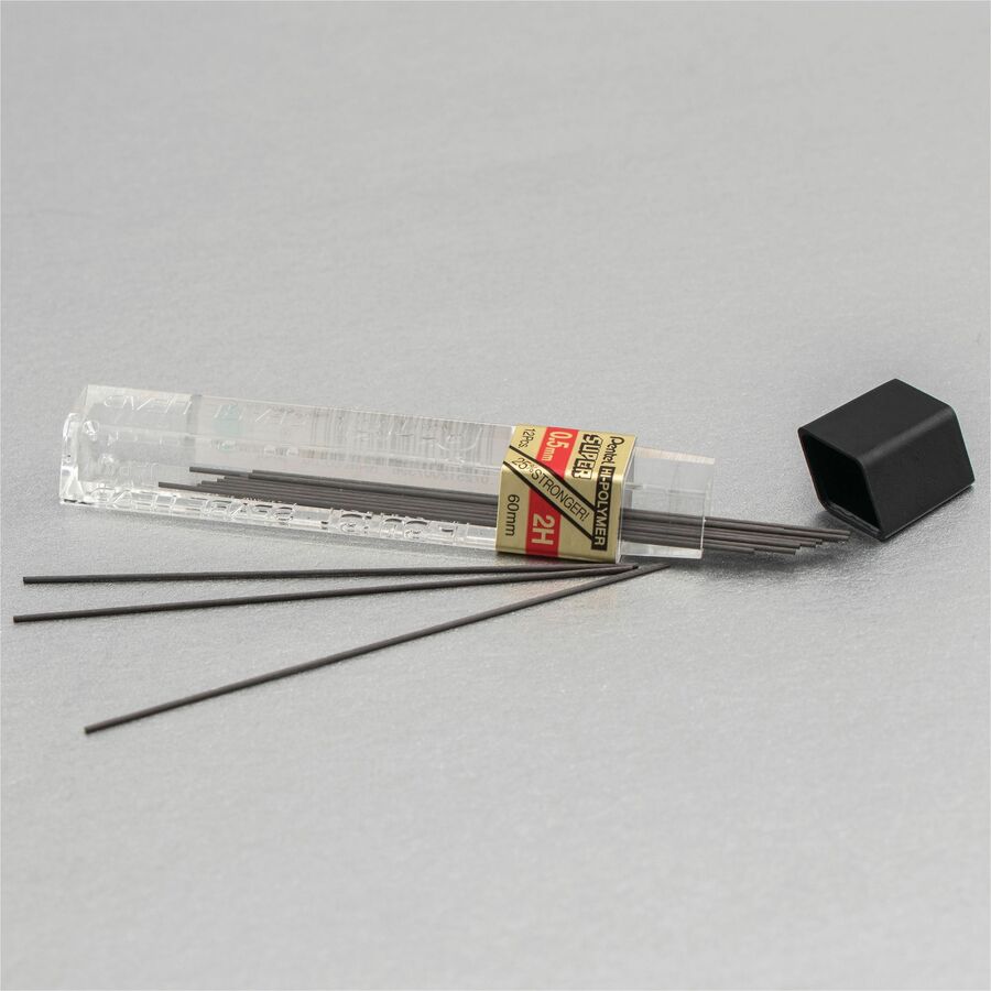 Pentel Hi-Polymer Super Lead Refills for Mechanical Pencils, 12 Leads Per Tube, 2H Grade, Light Hard Lead for Detailing, 0.5mm Fine Point