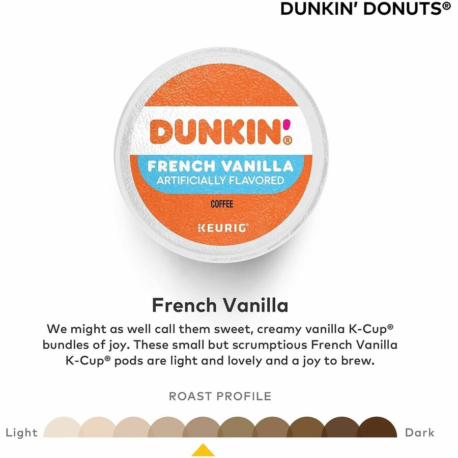 Dunkin'® K-Cup, Pod French Vanilla Coffee - Compatible with Keurig Brewer - Medium - 22 K-Cup - K-Cup, Pod - French Vanilla, Original Blend - Kosher - 4 / Carton
