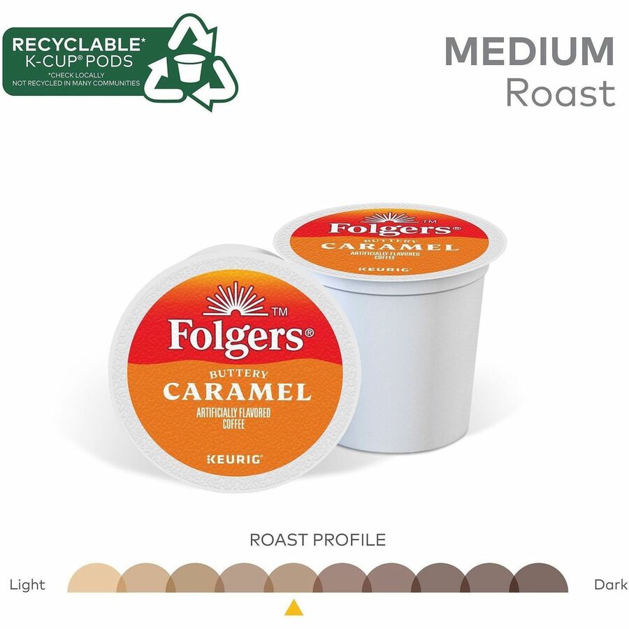 Folgers® K-Cup Buttery Caramel Coffee - Compatible with Keurig K-Cup Brewer - Medium - 24 K-Cup - K-Cup - Buttery Caramel, Caramel, Arabica - 4 / Carton