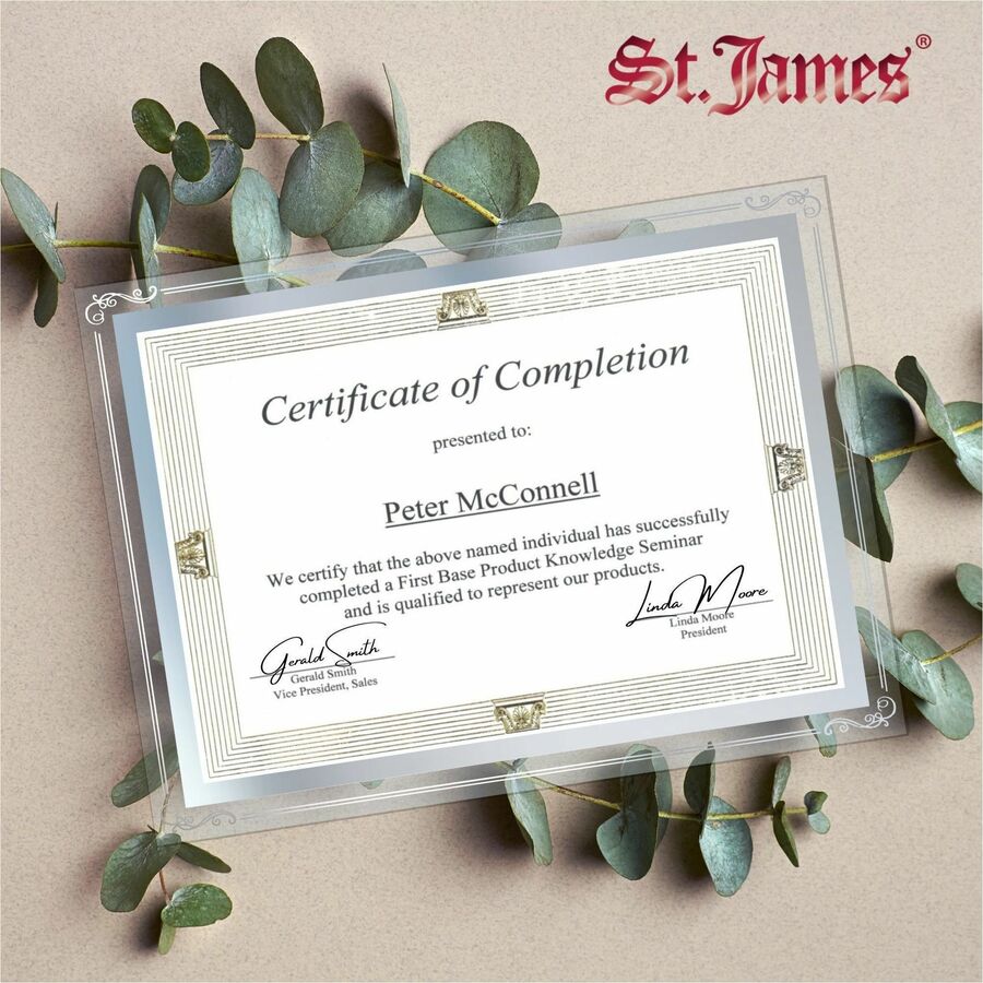Cadres en verre St. James&reg; pour certificats, diplômes et documents 8,5" x 11" , bordure d&eacute;corative, estampage en feuille d'argent, paquet de 2