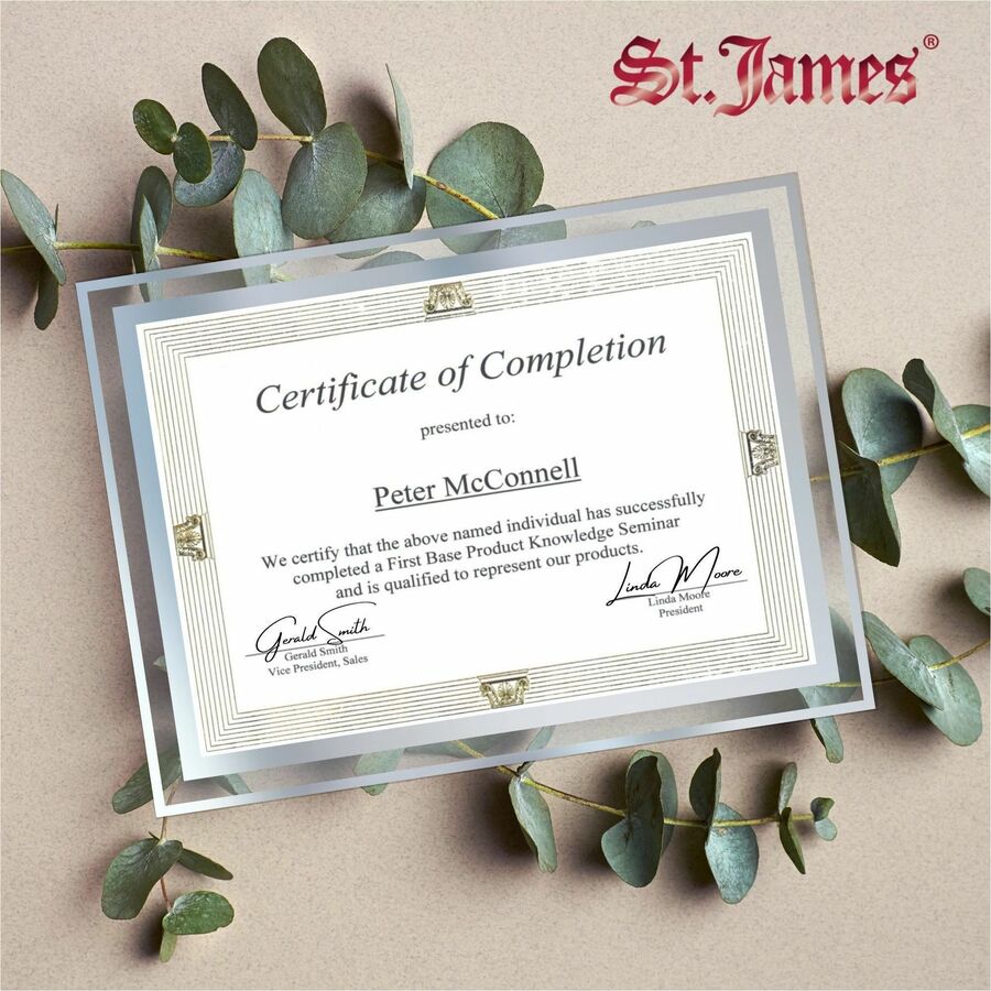 Cadres en verre St. James&reg; pour certificats, diplômes et documents 8,5" x 11" , bordure &eacute;pur&eacute;e, estampage en feuille d'argent, paquet de 2