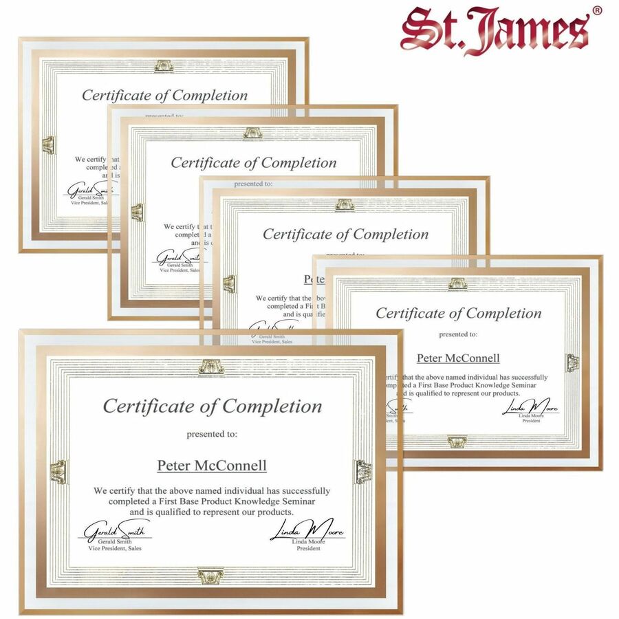 Cadres en verre St. James&reg; pour certificats, diplômes et documents 8,5" x 11" , bordure &eacute;pur&eacute;e, estampage en feuille d'or, paquet de 2