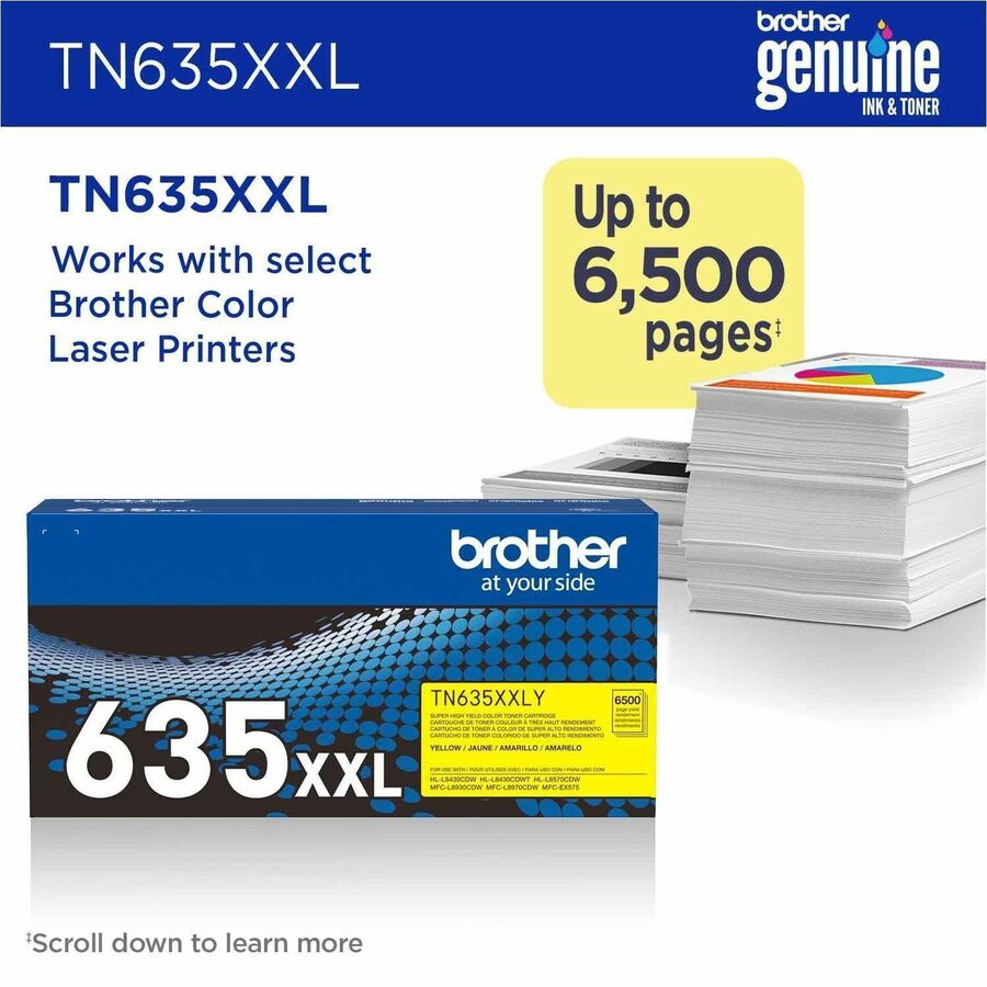 Brother TN635XXLY Original Super High Yield Laser Toner Cartridge - Yellow Pack - 6,500 pages