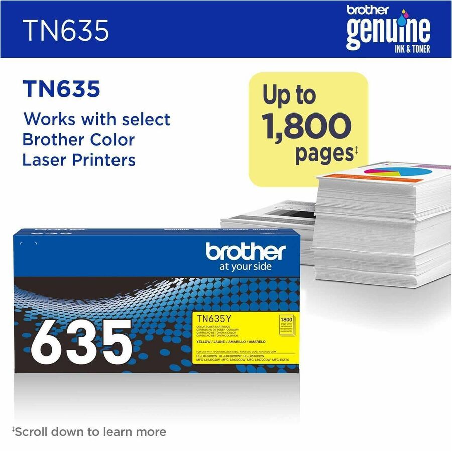 Brother TN635Y Original Standard Yield Laser Toner Cartridge - Yellow - 1 Pack - 1800 Pages