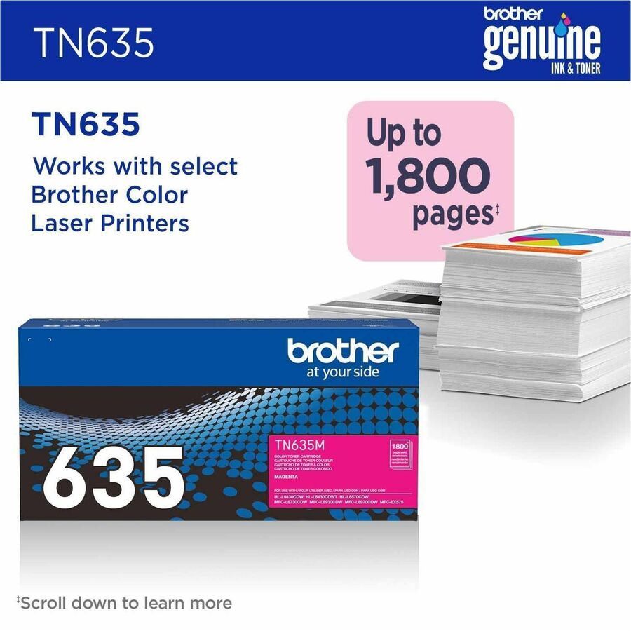 Brother TN635M Original Standard Yield Laser Toner Cartridge - Magenta - 1 Pack - 1800 Pages