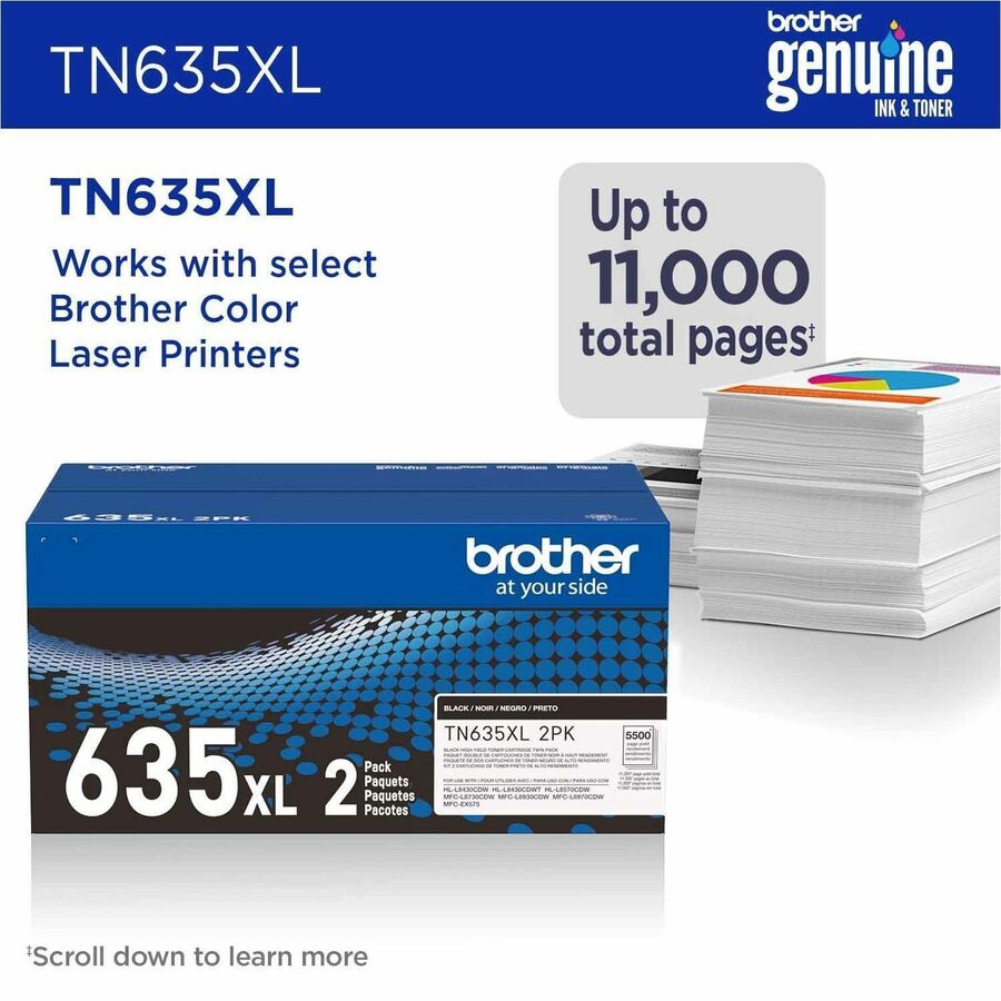 Brother TN635XL2PK Original High Yield Laser Toner Cartridge - Twin-pack - Black - 2 Pack - 11,000 pages