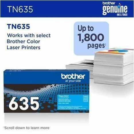Brother TN635C Original Standard Yield Laser Toner Cartridge - Cyan - 1 Pack - 1,800 pages