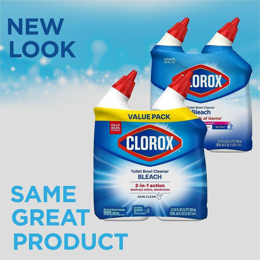 Clorox Toilet Bowl Cleaner with Bleach - For Toilet, Toilet Bowl - 24 fl oz (0.8 quart) - Rain Clean Scent - Recommended For: Stain Remover, Odor Remover, Bacteria Remover, Germs Remover, Mold Remover, Mildew Remover - Deodorize, Disinfectant, Phosphorous