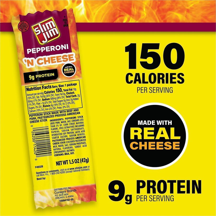 Slim Jim Pepperoni 'n Cheese Sticks - 18 Count Box, Great Snack Pack