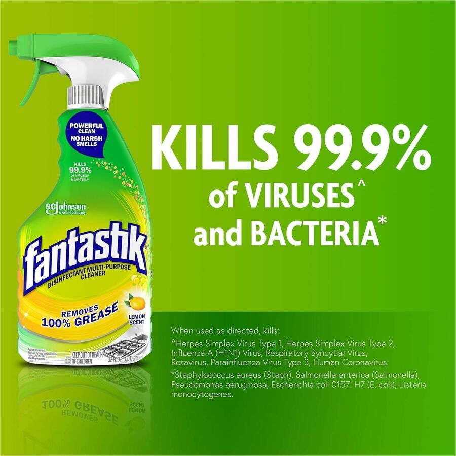 fantastik® Disinfectant Multi-Purpose Cleaner - Lemon Scent - For Multi Surface, Multipurpose - Spray - 32 fl oz (1 quart) - Lemon Scent - Recommended For: Virus Remover, Bacteria Remover, Grease Remover, Grime Remover, Smear Remover, Residue Remover,