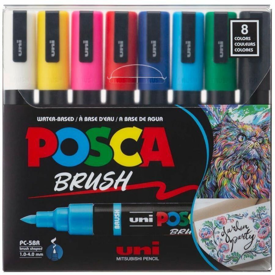 uni&reg; POSCA PC-5BR, Water-Based Brush Tip Paint Markers (8 Pack)