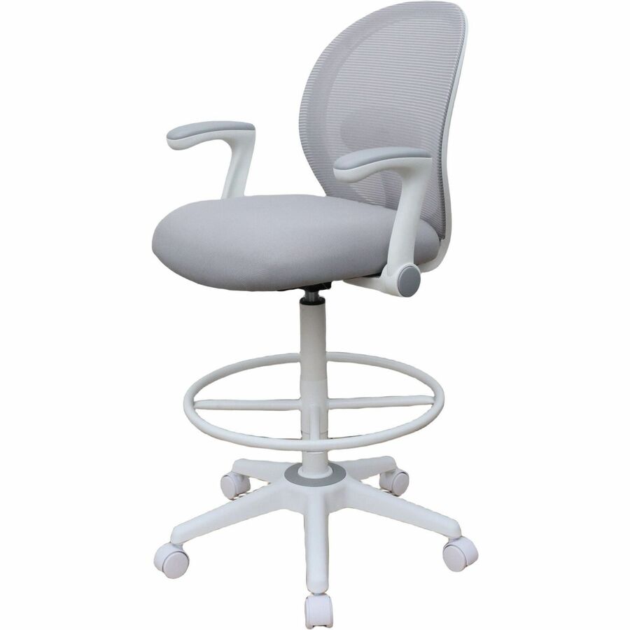 Boss Mesh Flip-Arm Stool - Gray Seat Color - Foam, Fabric Seat Material - Gray Back Color - Mesh Back Material - White Frame Color - 5-star Base - Gray - Mesh, Fabric - Armrest - 1 Each