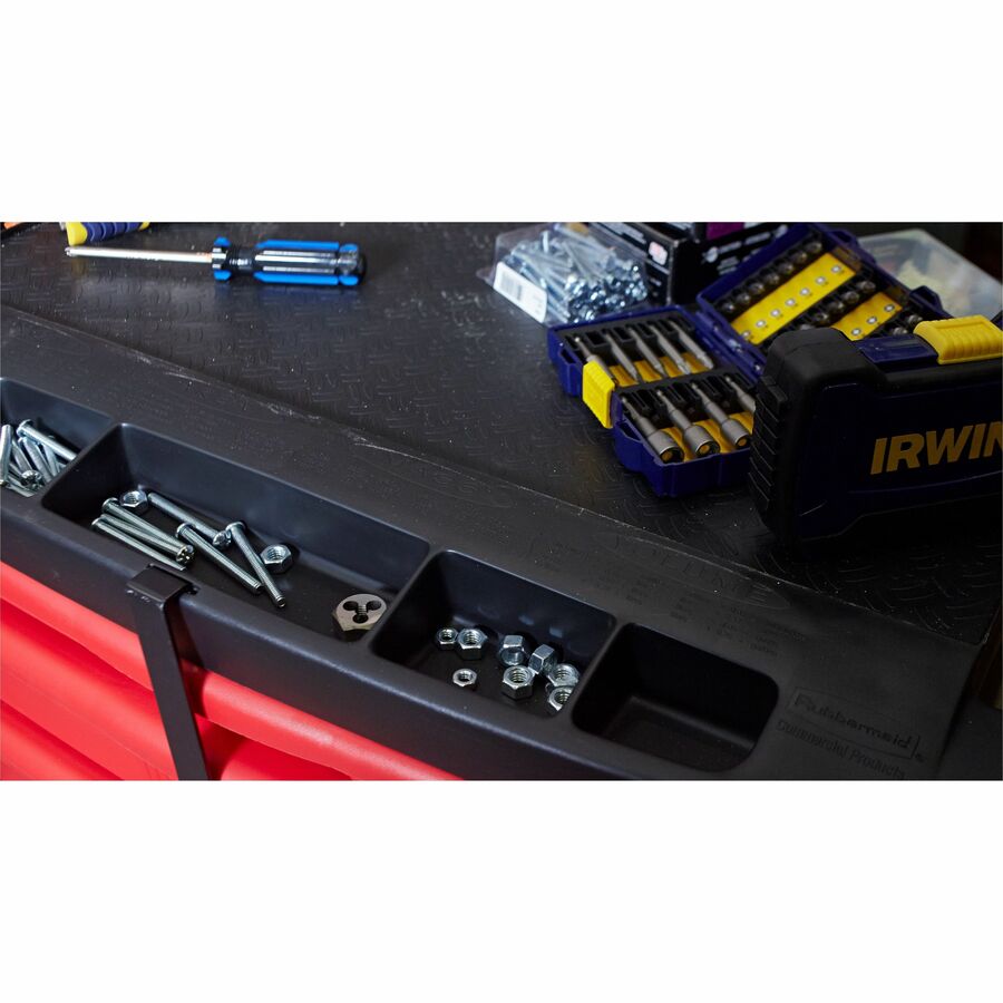 Rubbermaid Commercial 5 Drawer Mobile Work Center, Black - 5 Drawer - 250 lb Load Capacity - 4 Casters - 4" Caster Size - 32.63" Length x 19.90" Width x 33.50" Height - Black, Red - 1 Each