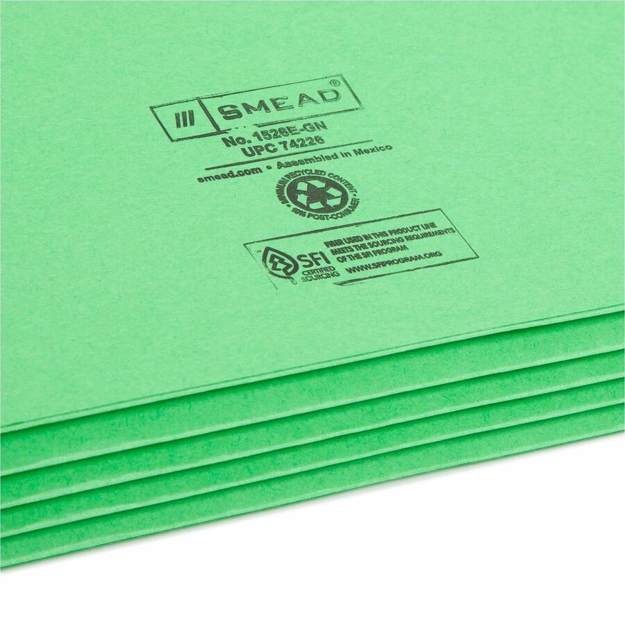 Smead Straight Tab Cut Legal Recycled File Pocket - 8 1/2" x 14" - 3 1/2" Expansion - 11 pt. - Manila, Stock - Green - Tear Resistant Gusset, Reinforced, Labeling Area - 10% Recycled - 1 Each