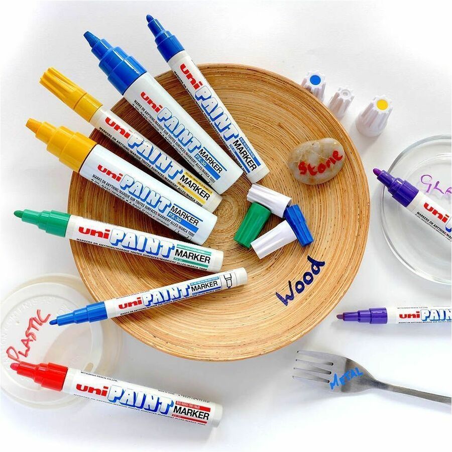 uni® PX-30 uni-Paint Broad-Line Markers - White Ink - Oil Based - White Metal, Aluminum Barrel - Acrylic Tip - Multipurpose - 1 Each