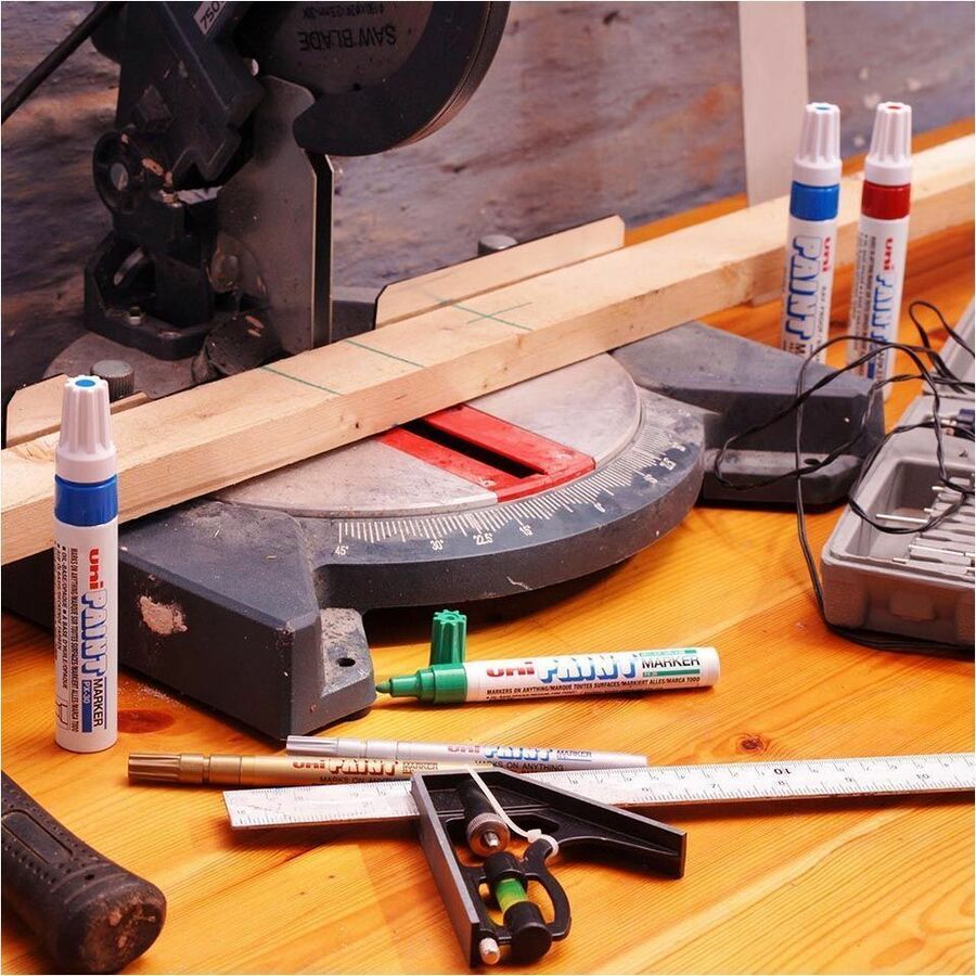 uni® PX-30 uni-Paint Broad-Line Markers - Blue Ink - Oil Based - White Metal, Aluminum Barrel - Acrylic Tip - Multipurpose - 1 Each