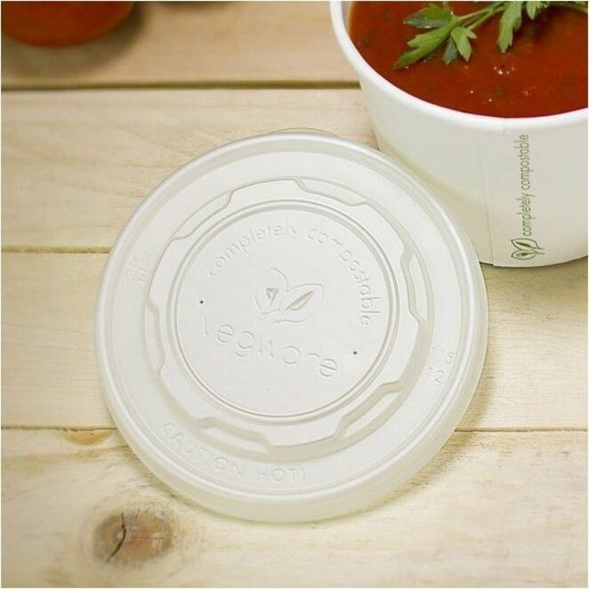 Vegware 115-Series Hot Lids - Round - 4.5" Diameter - Crystallized Polylactic Acid (CPLA) - Off White - 500 / Carton