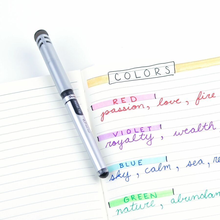 Pentel Liquid Gel Pen, (0.7mm) Metal Tip, Capped, Black Ink