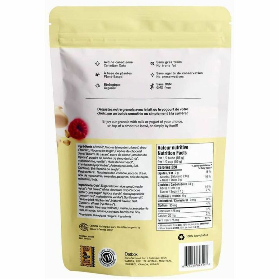 Granola chocolat blanc et framboise