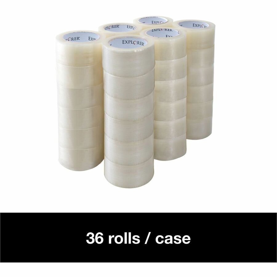 Lindenmeyr Explorer Hot Melt Carton Sealing Hand Tape - 110 yd Length x 2" Width x 1.6 mil Thickness - Clear - Split Resistant, Tear Resistant - For Sealing, Carton - 36 / Carton - Kennedy Office