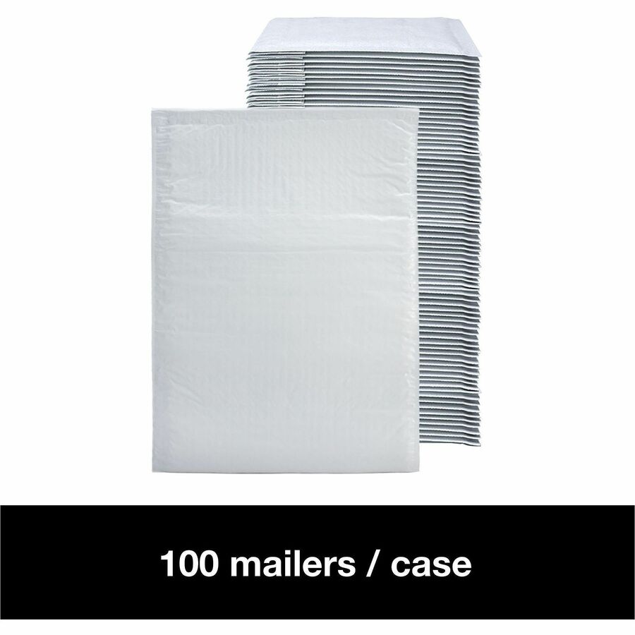 Lindenmeyr Explorer Poly Self-Seal Bubble Mailers - Bubble/Shipping - #5 - 10 1/2" Width x 16" Length - Self-sealing - White - Polyethylene - 100 / Carton - Kennedy Office
