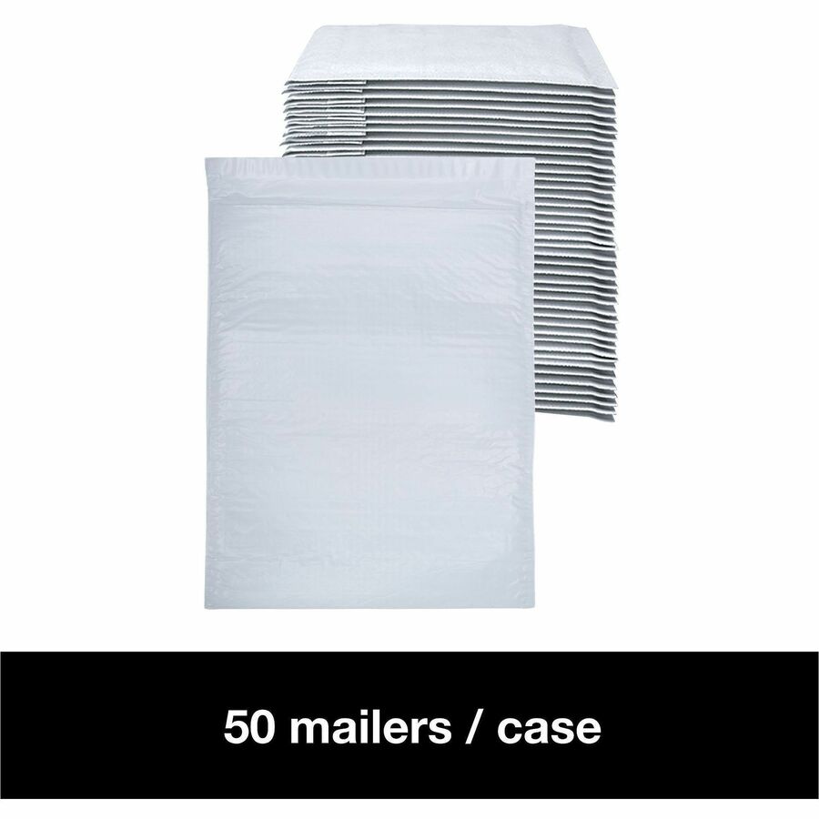 Lindenmeyr Explorer Poly Self-Seal Bubble Mailers - Bubble/Shipping - #6 - 12 1/2" Width x 19" Length - Self-sealing - White - Polyethylene - 50 / Carton - Kennedy Office