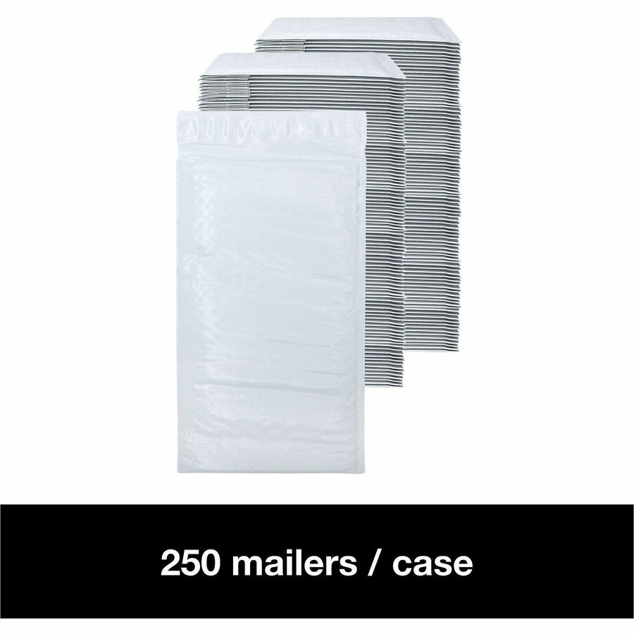Lindenmeyr Explorer Poly Self-Seal Bubble Mailers - Bubble/Shipping - #00 - 5" Width x 10" Length - Self-sealing - White - Polyethylene - 250 / Carton - Kennedy Office