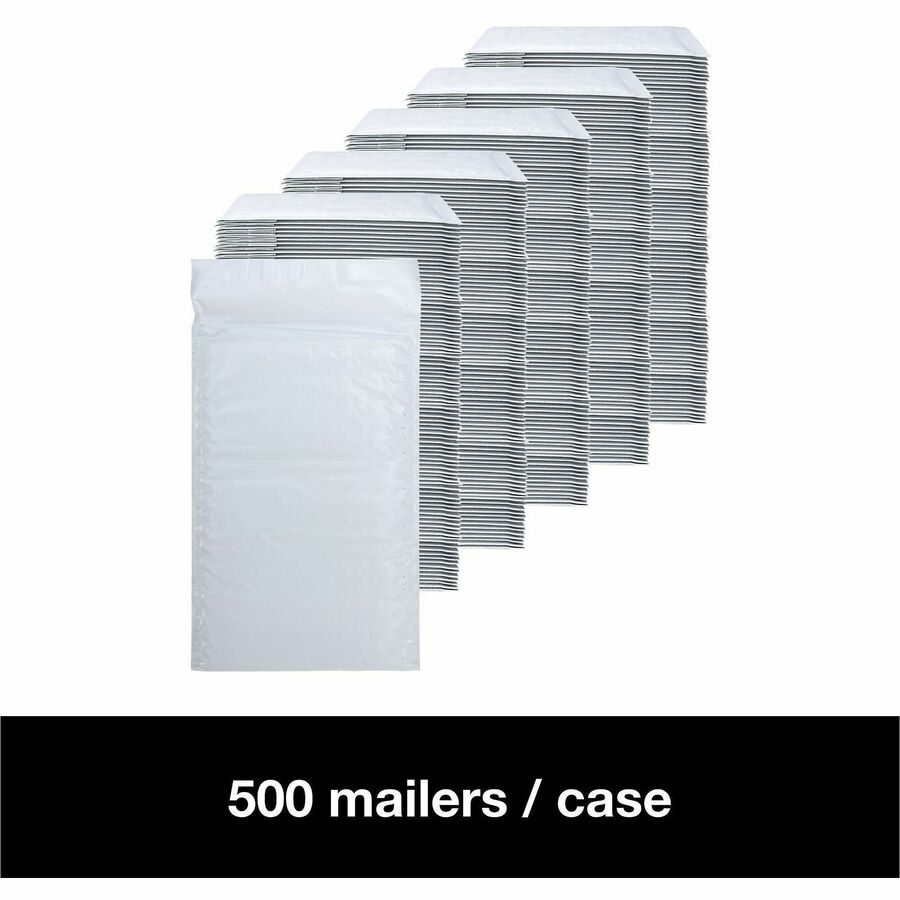 Lindenmeyr Explorer Poly Self-Seal Bubble Mailers - Bubble/Shipping - #000 - 4" Width x 8" Length - Self-sealing - White - Polyethylene - 500 / Carton - Kennedy Office