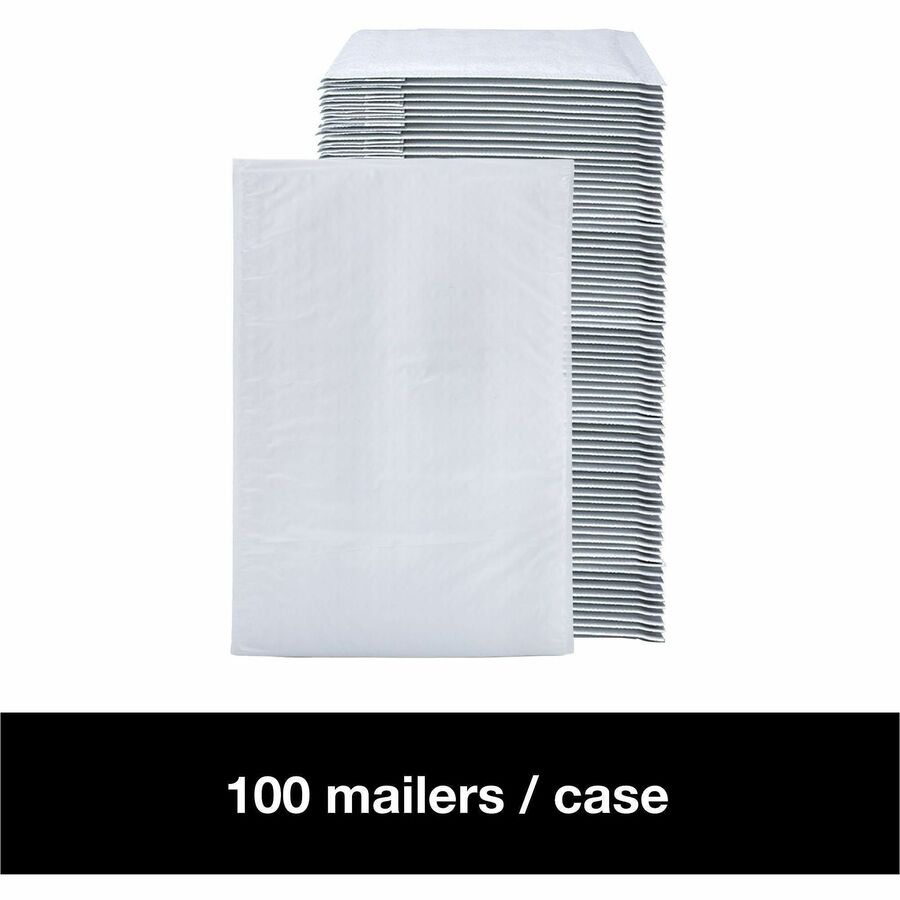Lindenmeyr Explorer Poly Self-Seal Bubble Mailers - Bubble/Shipping - #1 - 7 1/4" Width x 12" Length - Self-sealing - White - Polyethylene - 100 / Carton - Kennedy Office