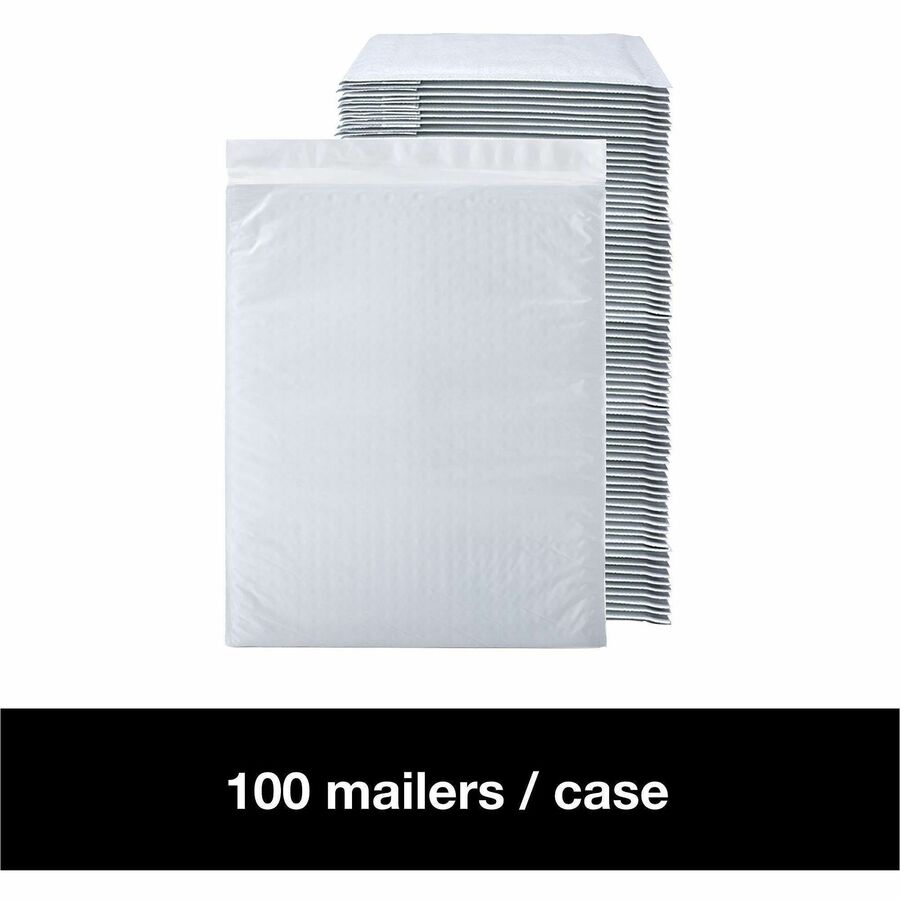 Lindenmeyr Explorer Poly Self-Seal Bubble Mailers - Bubble/Shipping - #2 - 8 1/2" Width x 12" Length - Self-sealing - White - Polyethylene - 100 / Carton - Kennedy Office