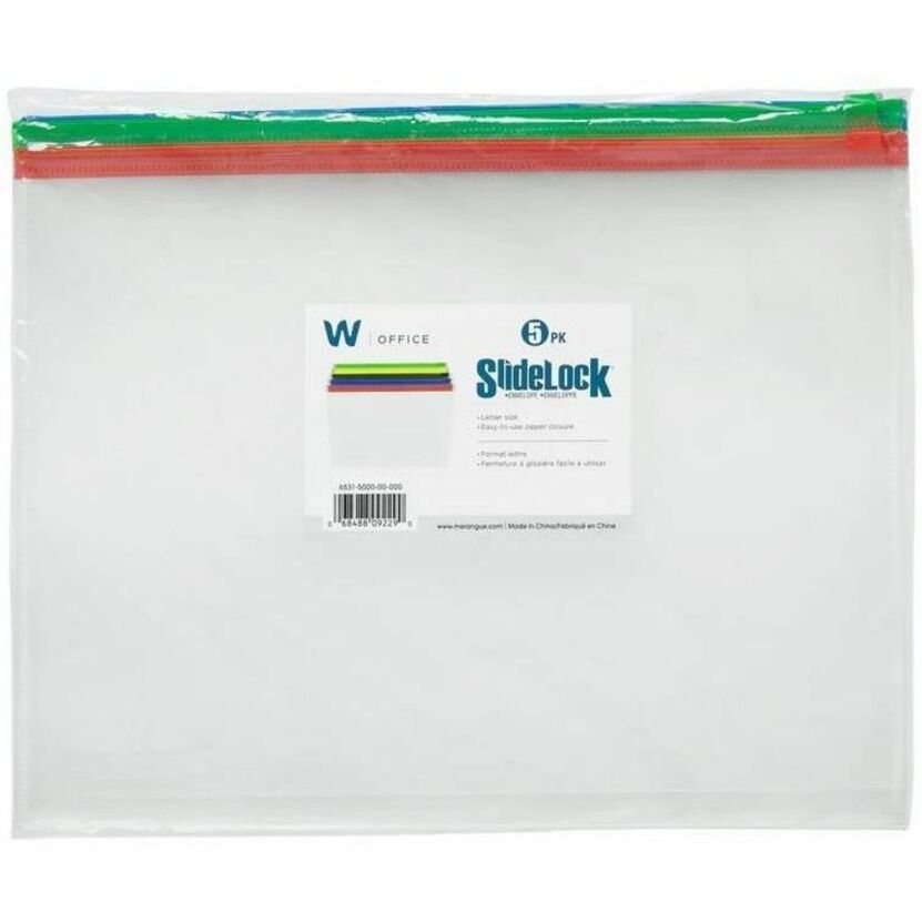 Merangue 6531-5000-00-000 - 5 Pack Letter Size Poly Envelope Colour Zipper