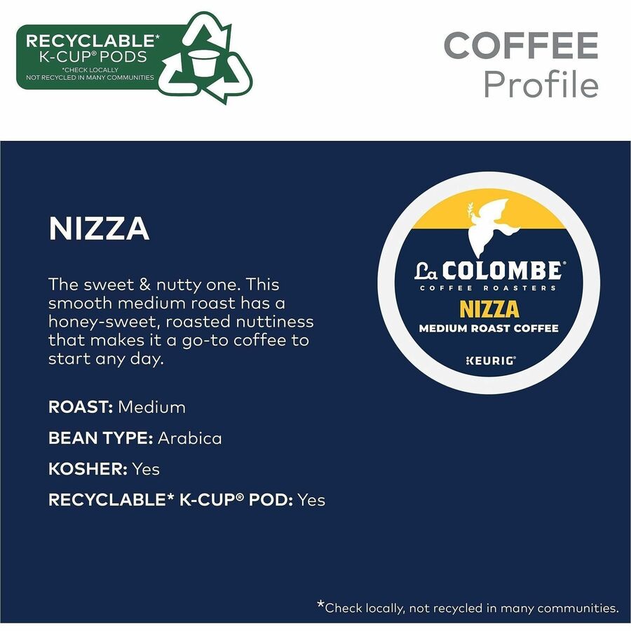 La Colombe K-Cup, Pod, Ground Nizza K-Cup Coffee Pods - Compatible with Keurig Brewer - Medium - K-Cup, Pod, Ground - Nizza, Sweet, Honey - Kosher - 20 / Box