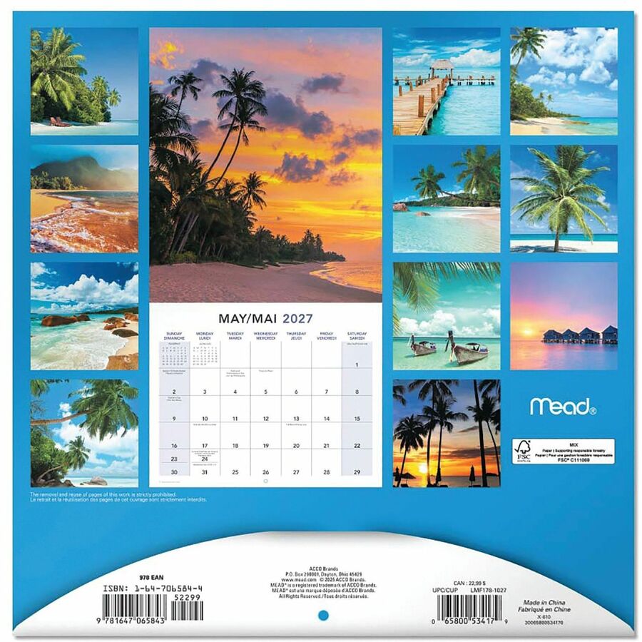 Calendrier mural Mead&reg; 2027 de 16 mois, Paradis