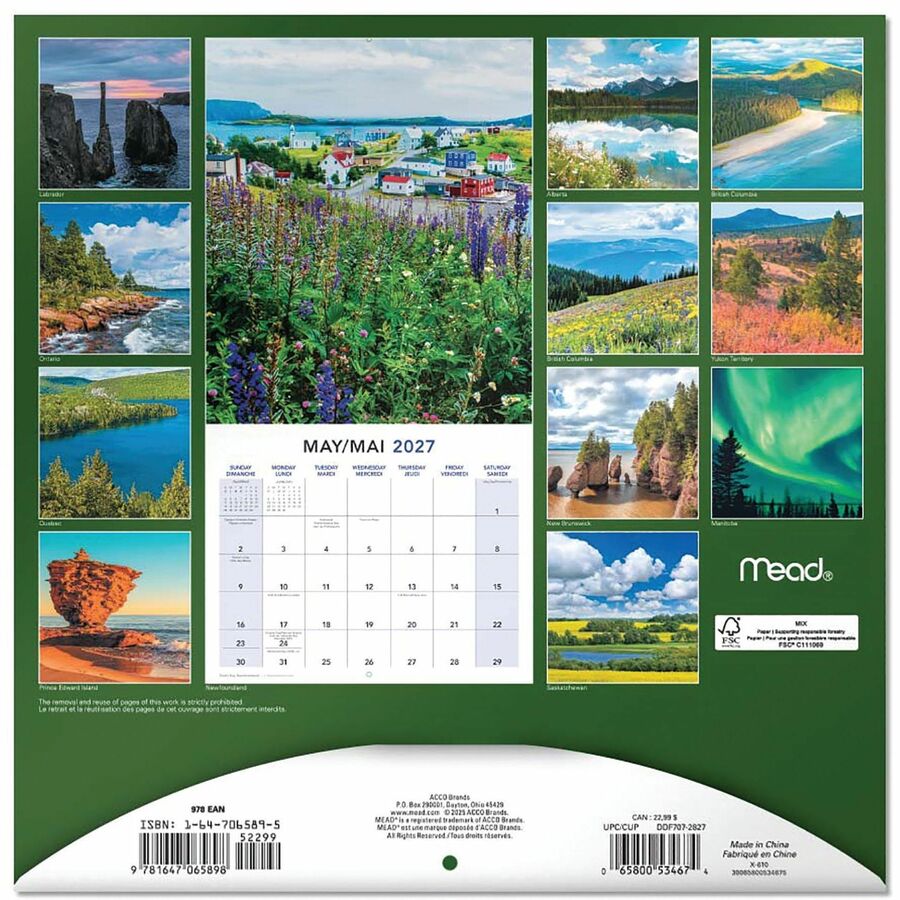 Calendrier mural Mead&reg; 2027 de 16 mois, Paysages canadiens