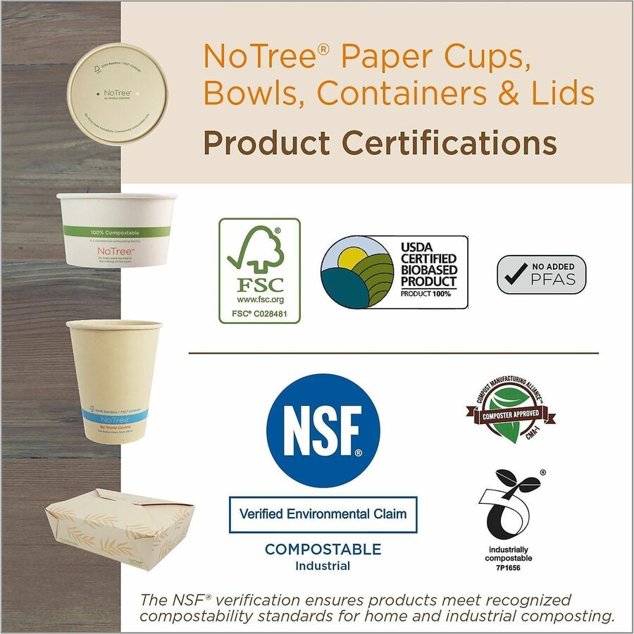No Tree 46oz Paper Folded Takeout Containers - Food Storage, Commercial - Natural - Paper, Polylactic Acid (PLA) Body - 200 / Carton