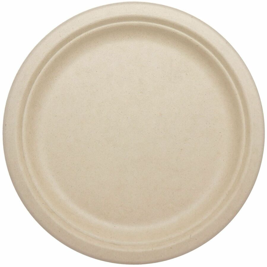 World Centric 9" Compostable Fiber Plates - Food, Breakroom, Picnic, Party - 9" Diameter - Beige, Natural - Fiber Body - 20 / Pack