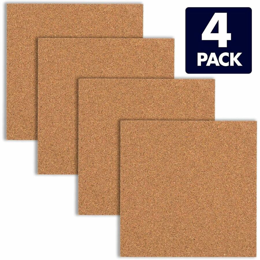 Quartet Frameless Modular Cork Tiles - 12" Board Height x 12" Board Width x 0.37" Board Depth - Brown Natural Cork Surface - Self-stick, Durable, Noise Absorbant, Self-healing, Frameless, Adhesive - 4 - 1 Pack