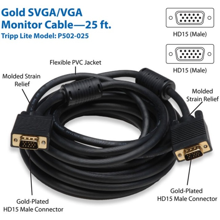 Tripp Lite by Eaton 25ft SVGA / VGA Coax Monitor Cable with RGB High Resolution HD15 M/M 25'