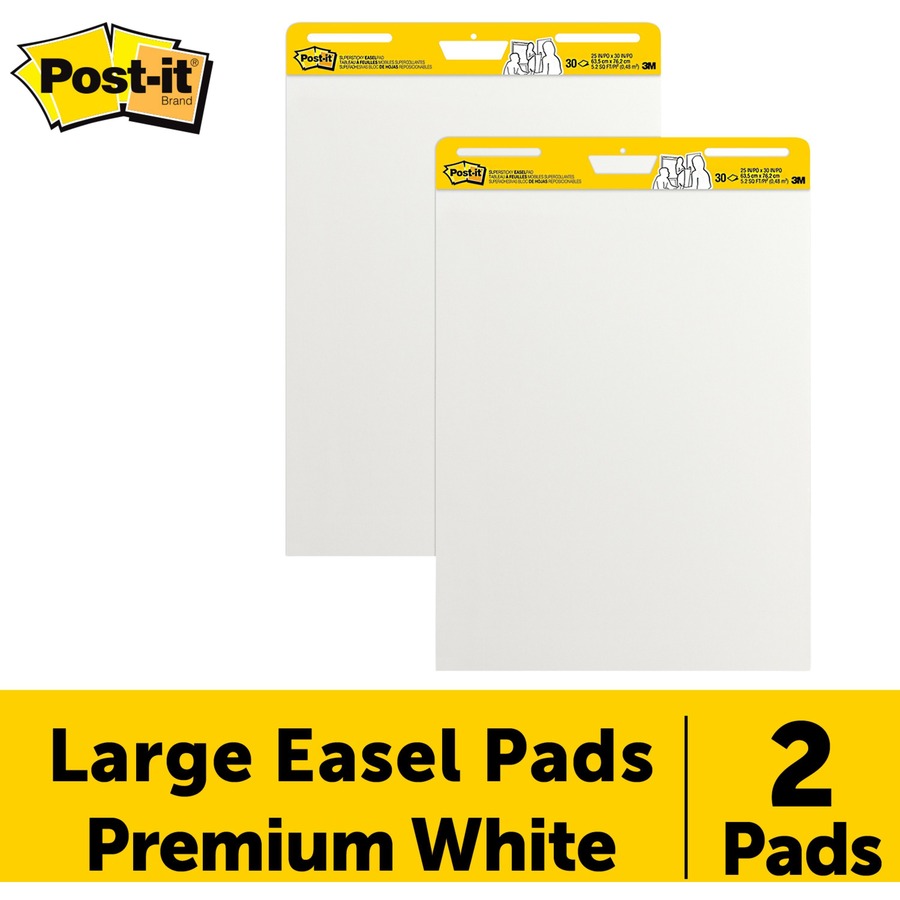 Post-it® Flip-Chart Pad - 30 Sheets - Plain - Stapled - 18.50 lb Basis  Weight - 25 x 30 - 35.80 x 25.2 x 1.8 - White Paper - Repositionable,  Bleed Resistant