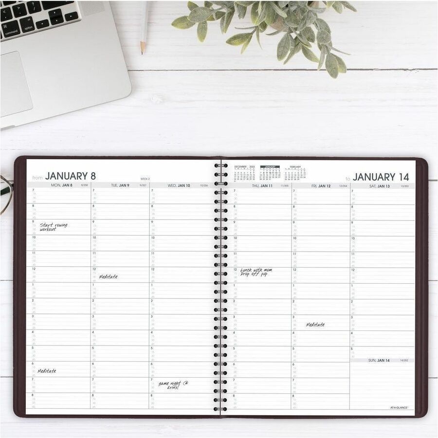 At-A-Glance Weekly Appointment Book - Julian Dates - Weekly - 13 Month - January 2024 - January 2025 - 7:00 AM to 8:45 PM - Quarter-hourly, 7:00 AM to 5:30 PM - Saturday - 1 Week Double Page Layout - 8 1/4" x 10 7/8" Sheet Size - Wire Bound - Simulated Le