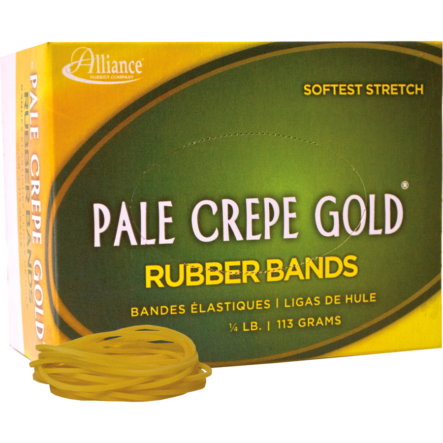 Alliance Rubber 20169 Pale Crepe Gold Rubber Bands - Size #16 - Approx. 668 Bands - 2 1/2" x 1/16" - Golden Crepe - 1/4 lb Box