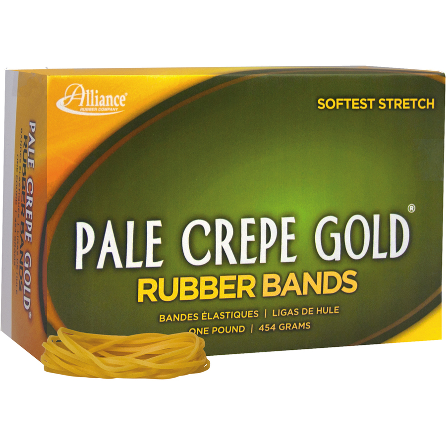 Alliance Rubber 20185 Pale Crepe Gold Rubber Bands - Size #18 - Approx. 2205 Bands - 3" x 1/16" - Golden Crepe - 1 lb Box
