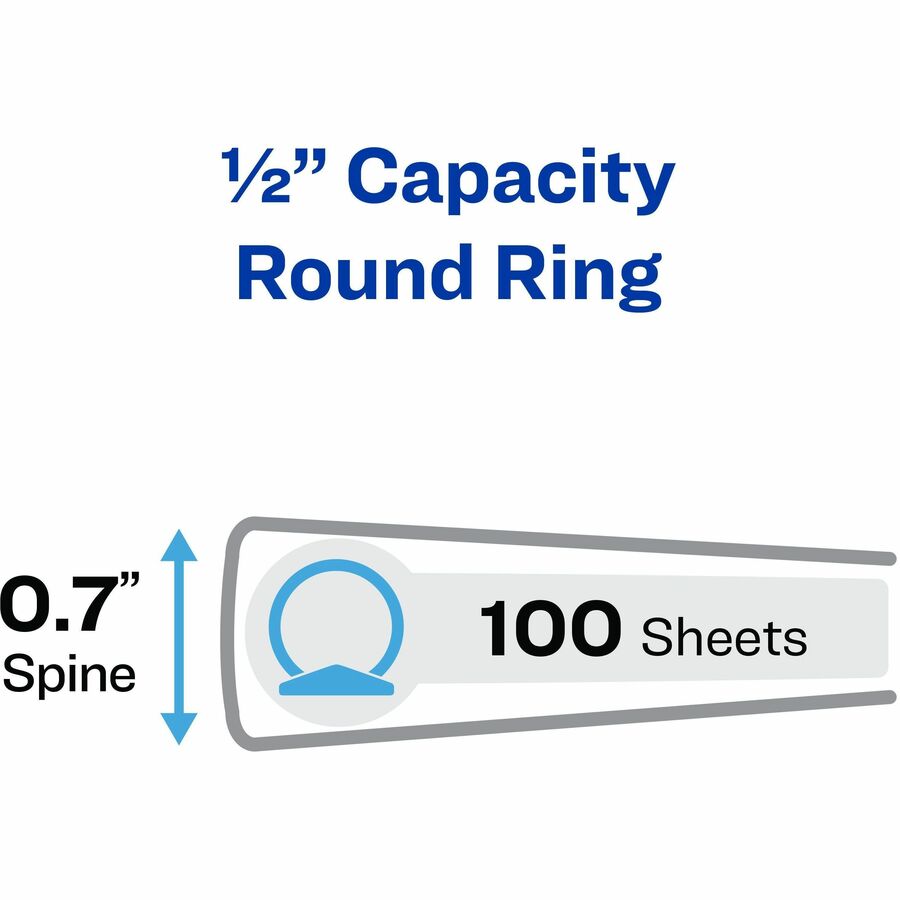 Avery® Economy Binder - 1/2" Binder Capacity - Letter - 8 1/2" x 11" Sheet Size - 100 Sheet Capacity - 3 x Round Ring Fastener(s) - 2 Internal Pocket(s) - Vinyl - Black - Recycled - Stain Resistant - 1 Each