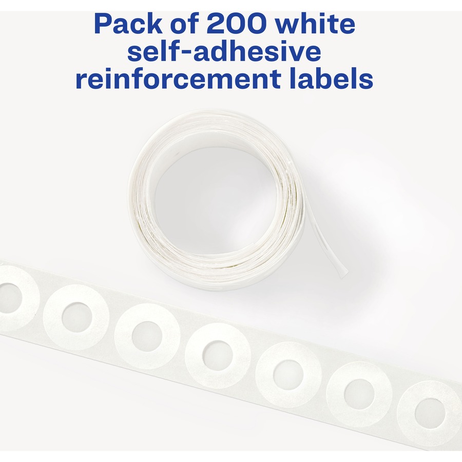 Avery® White Self-Adhesive Reinforcement Labels - 0.3" Diameter - 0.25" Maximum Capacity - Round - White - 200 / Pack