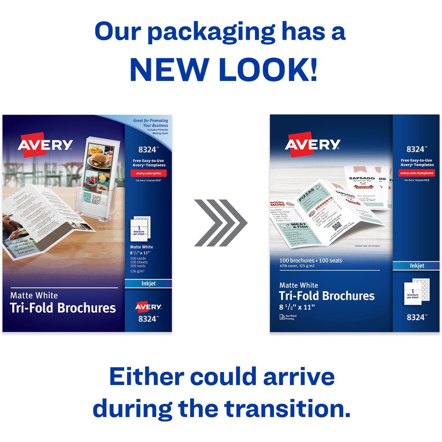 Avery® Tri-Fold Brochures - 2-Sided Printing - 108 Brightness - Letter - 8 1/2" x 11" - Matte - 100 / Box - Heavyweight, Jam-free, Smudge-free, Double-sided - White