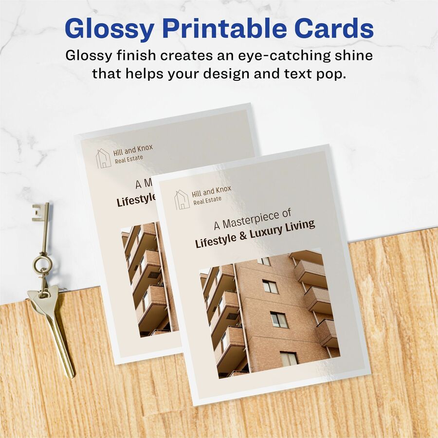 Avery® Postcards - 98 Brightness - 5 1/2" x 4 1/4" - Glossy - 100 / Pack - Perforated, Heavyweight, Rounded Corner, Double-sided, Recyclable - White